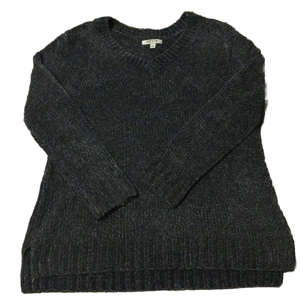 Orvis Sweater Women Large Blue Pullover Chenille Crew Neck Polyester Long Sleeve